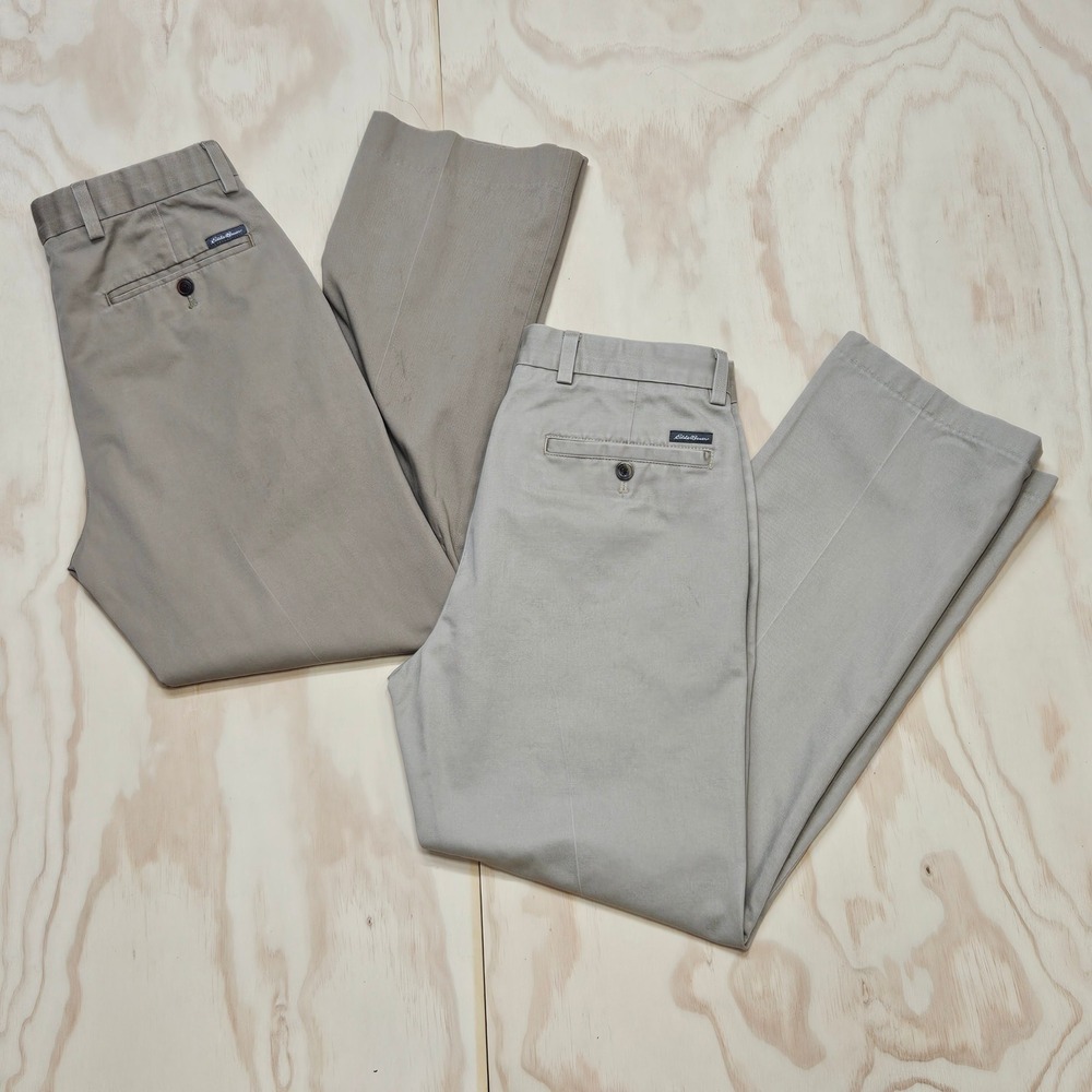 Eddie Bauer Mens Chino Pants Lot of 2 Khaki Grey Straight Leg Cotton Twill 30